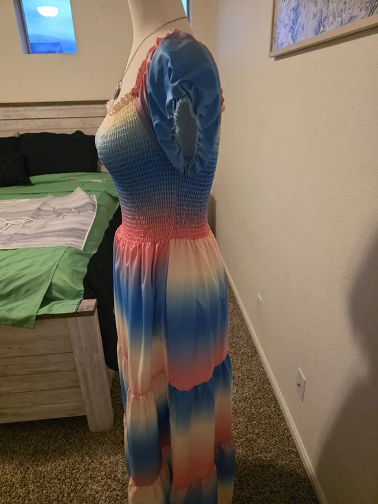 SHEIN Pastel Rainbow Off-Shoulder Maxi Dress - Picture 11 of 15